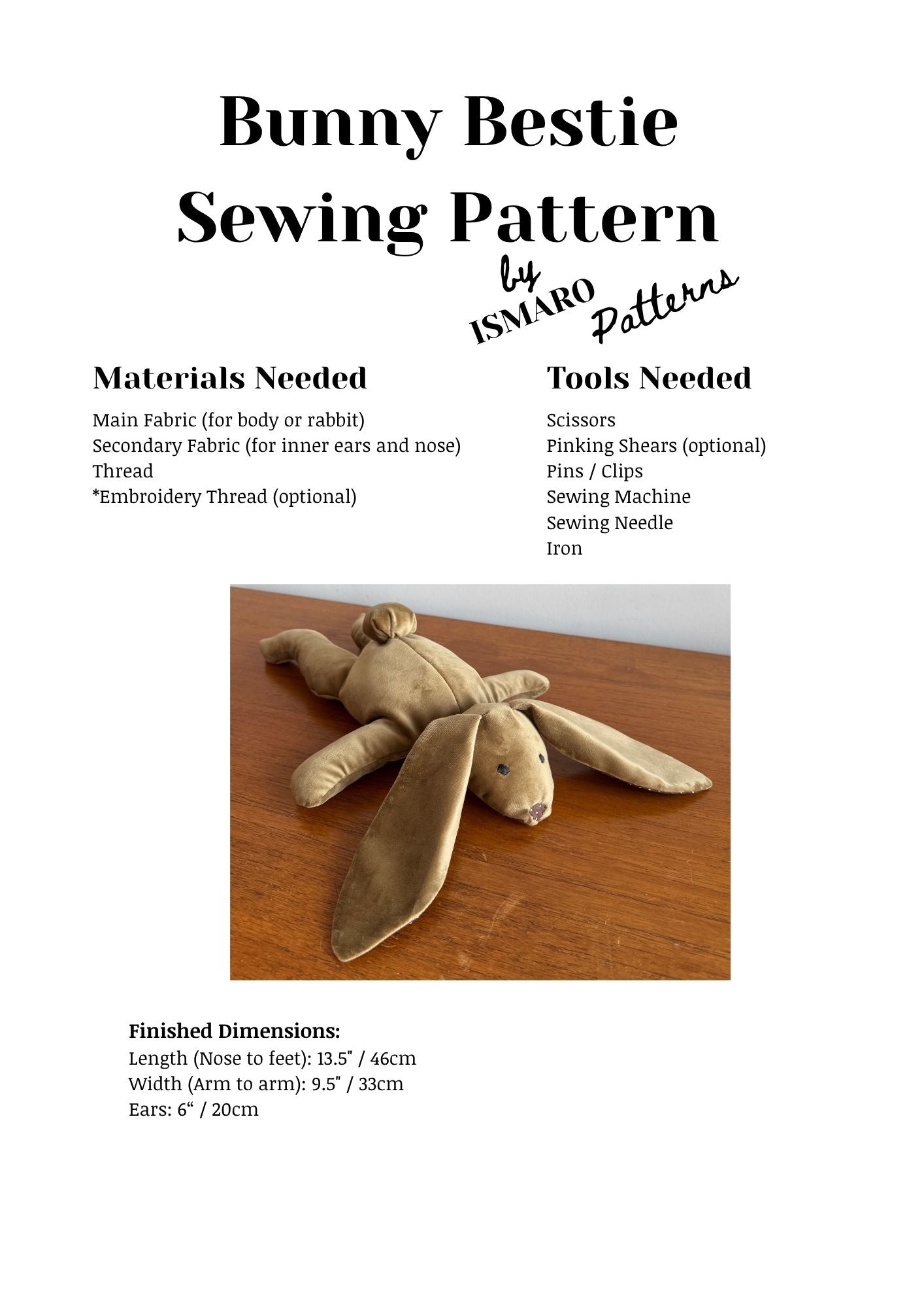 Bunny Bestie PDF Sewing Pattern | Stuffed Bunny Toy